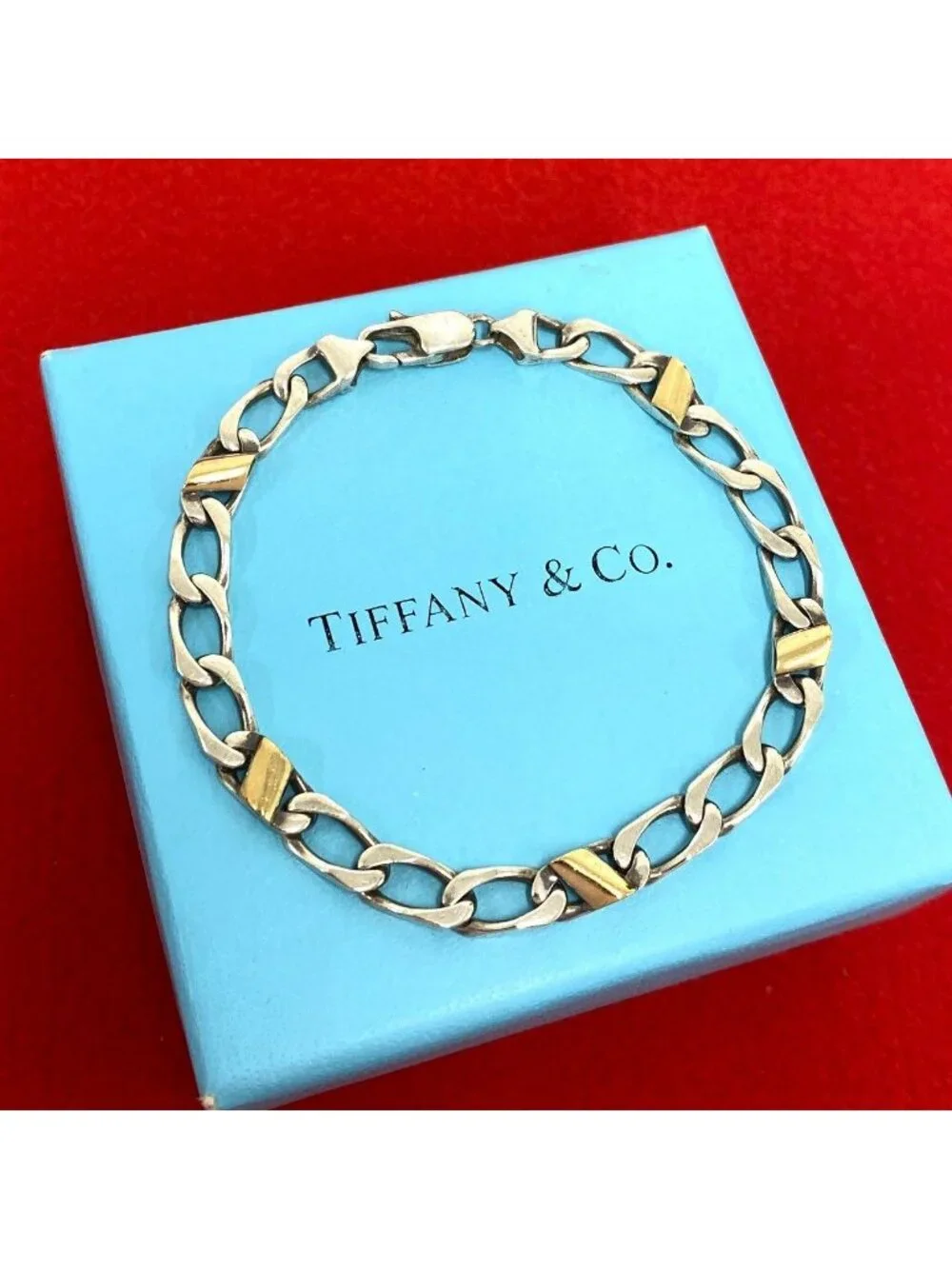 Tiffany & Co Figaro Bracelet Silver Yellow Gold